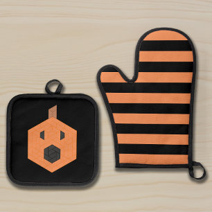 Halloween Mosaic Jack-o-Lantern with Optional Text Oven Mitt & Pot Holder Set