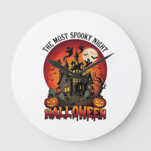 Halloween Most Spooky Night Haunted House Ghosts P Large Clock