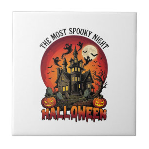 Halloween Most Spooky Night Haunted House Ghosts P Tile