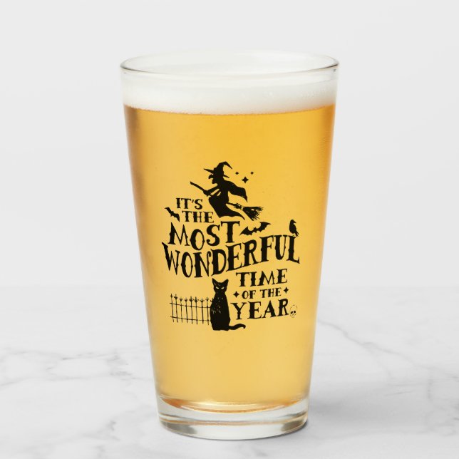 Halloween Most Wonderful Time Festive Spooky Fall  Glass (Front Filled)