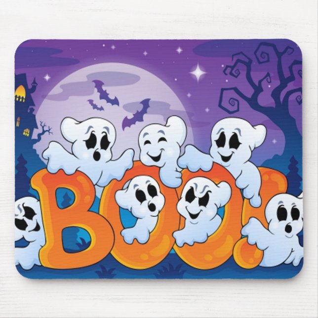 Halloween Mouse pad/Haunted Scene Mat (Front)