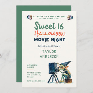 Halloween Movie Night Cute Gremlin Fun Sweet 16 Invitation