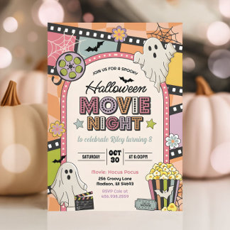 Halloween Movie Night Girl Birthday Invitation