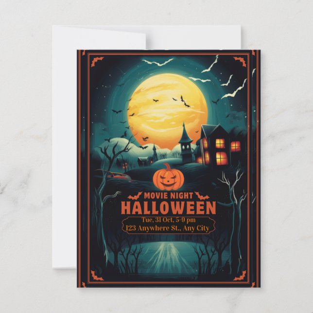 Halloween Movie Night Poster Holiday Card (Front)
