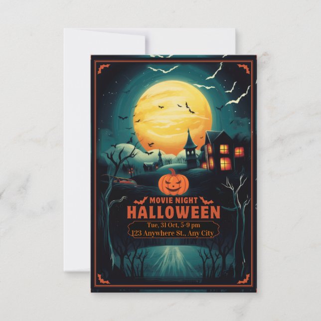 Halloween Movie Night Poster RSVP Card (Front)