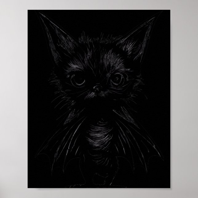 Halloween Mpy Black Kitten In Bat Costume  Poster (Front)