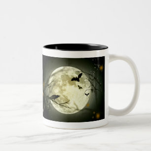 Halloween Mug - Full Moon, Bats & Raven