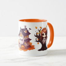 Halloween mug with orange handle