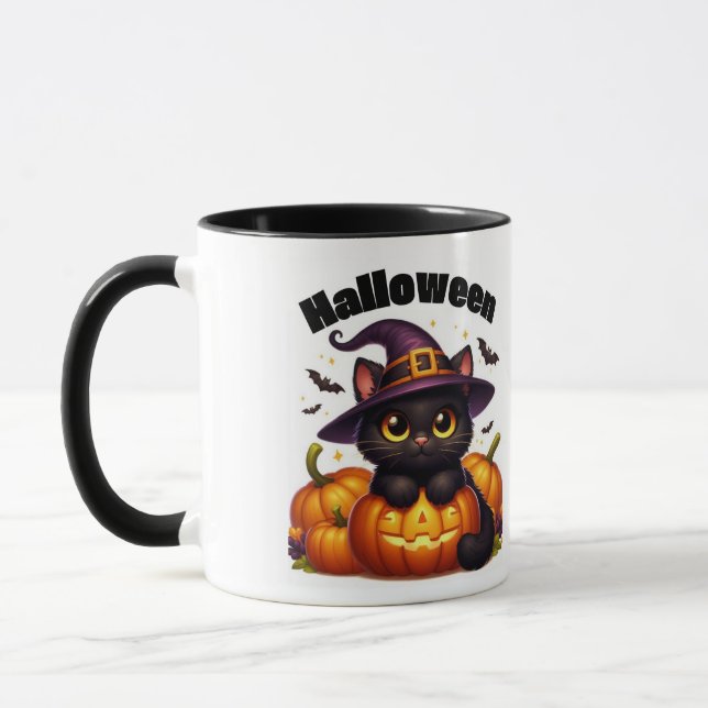 Halloween mugs with a cat theme (Left)