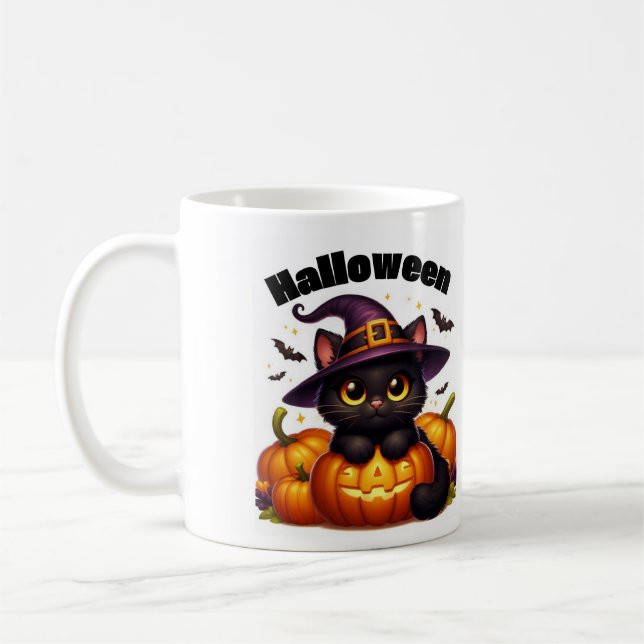 Halloween mugs with a cat theme (Left)