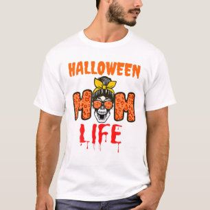 Halloween Mum Life Mother Messy Bun Skull Women Sk T-Shirt
