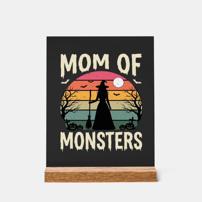Halloween Mum Of Monsters Witch Sunset Acrylic Sign (Front)