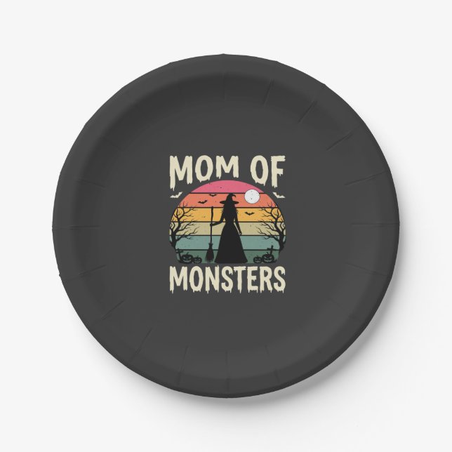 Halloween Mum Of Monsters Witch Sunset Paper Plate (Front)