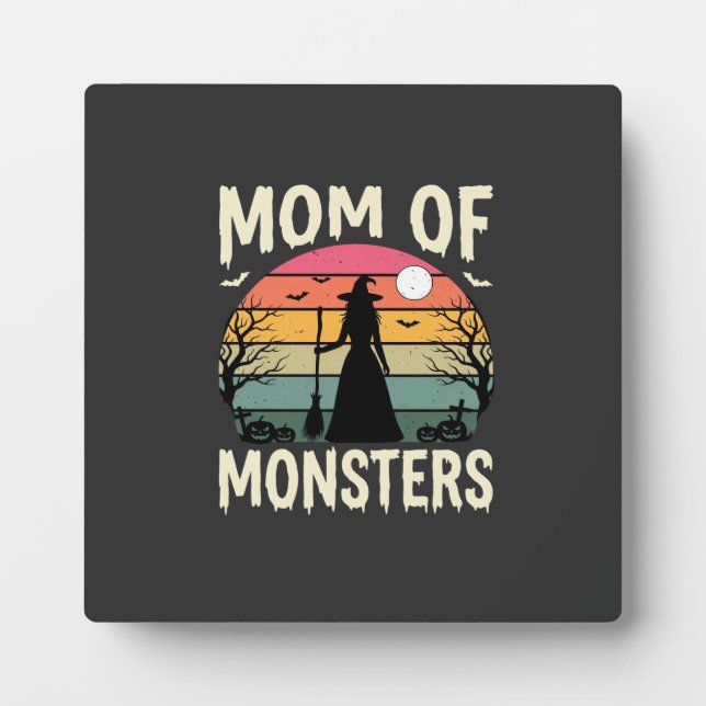Halloween Mum Of Monsters Witch Sunset Plaque (Front)
