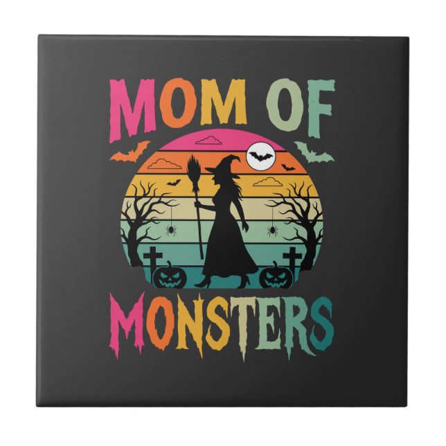 Halloween Mum of Monsters Witch Sunset Tile (Front)