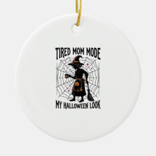 Halloween Mum Shirt Tired Costume Vintage Graphic_ Ceramic Tree Decoration