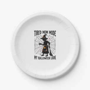 Halloween Mum Shirt Tired Costume Vintage Graphic_ Paper Plate