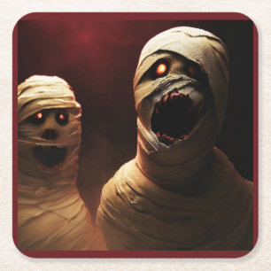 Halloween - Mummies 3 Square Paper Coaster