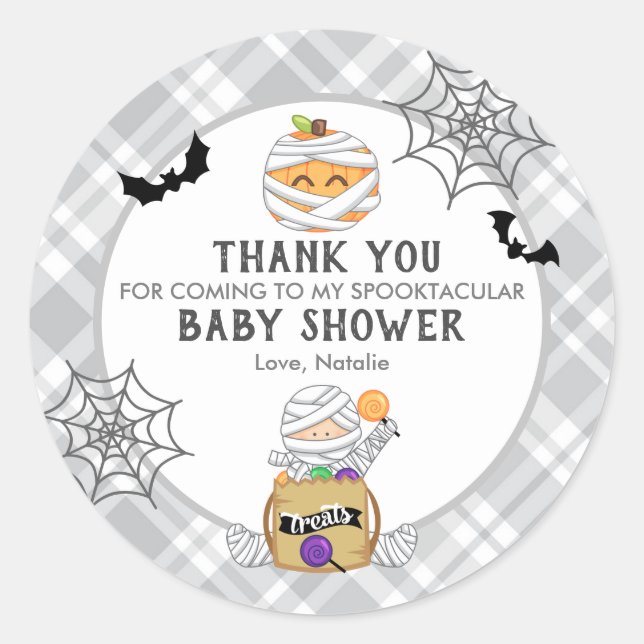 Halloween Mummy Baby Shower thank you Classic Round Sticker (Front)