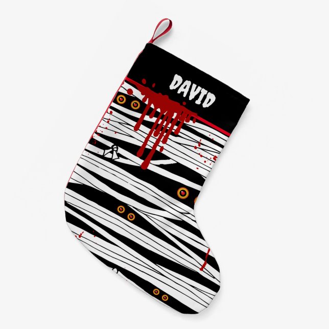 Halloween Mummy Bandages Creepy Eyes Small Christmas Stocking (Front (Hanging))