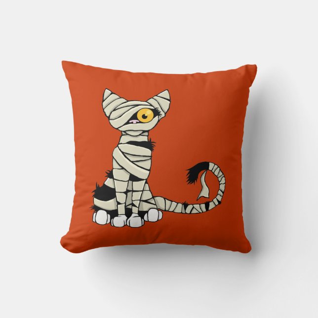 Halloween Mummy Cat Reversible Cushion (Front)