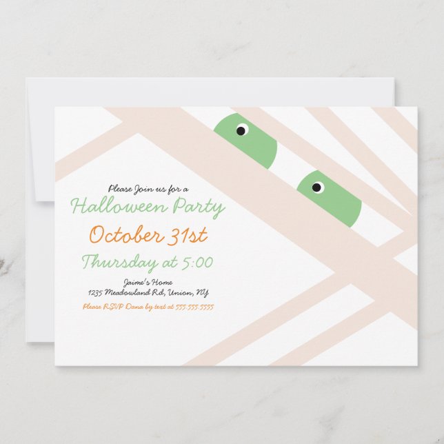 Halloween Mummy Costume Party White Invitation (Front)
