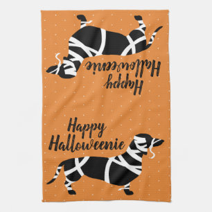 Halloween Mummy Dachshund Happy Halloweenie Tea Towel
