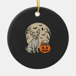 Halloween Mummy Dog and Pumpkin Candy Ceramic Tree Decoration