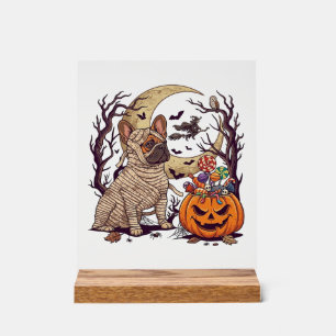 Halloween Mummy French Bulldog Pumpkin Candy Witch Acrylic Sign