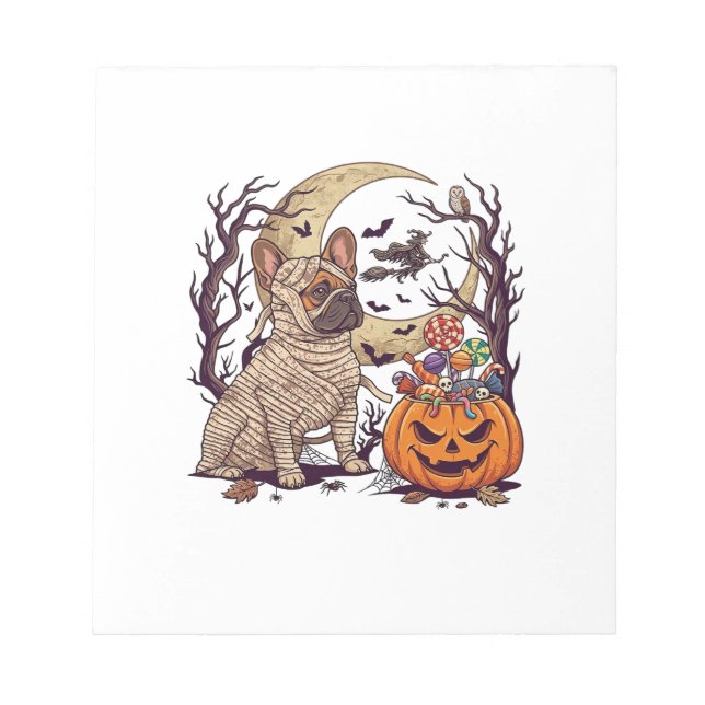 Halloween Mummy French Bulldog Pumpkin Candy Witch Notepad (Front)
