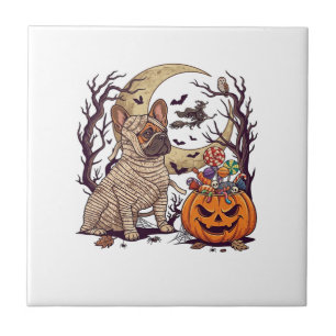 Halloween Mummy French Bulldog Pumpkin Candy Witch Tile