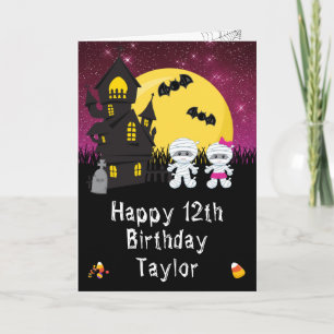 Halloween Mummy Pink Happy Birthday Card