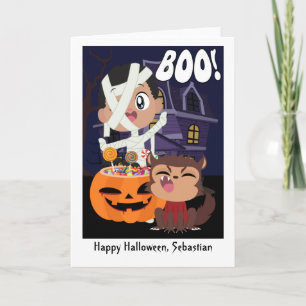 Halloween Mummy, Pumpkin and Werewolf Personalised Card