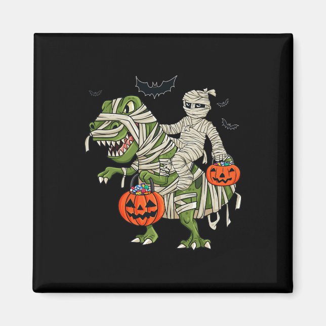 Halloween Mummy Riding T Rex Fun Boys Girls Kids  Magnet (Front)