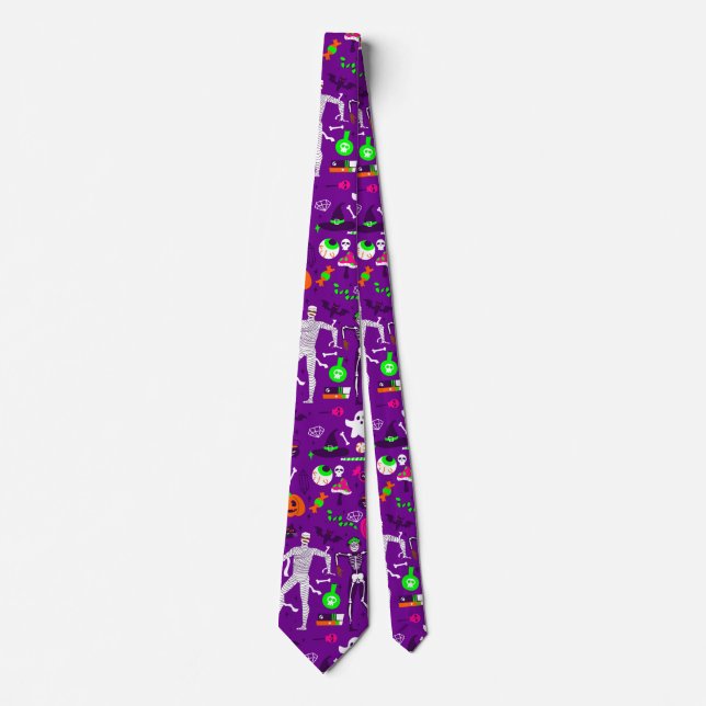 halloween mummy skeleton pumpkin ghost monster  tie (Front)