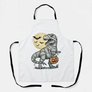 Halloween Mummy T-Rex Candy Bucket Vintage Vector_ Apron