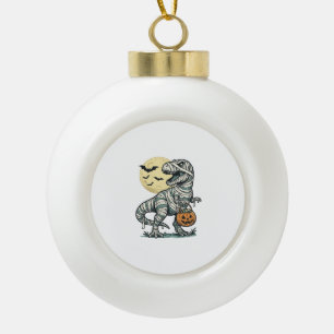 Halloween Mummy T-Rex Candy Bucket Vintage Vector_ Ceramic Ball Christmas Ornament
