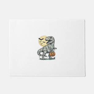 Halloween Mummy T-Rex Candy Bucket Vintage Vector_ Doormat