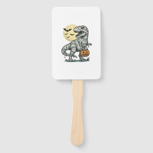 Halloween Mummy T-Rex Candy Bucket Vintage Vector_ Hand Fan