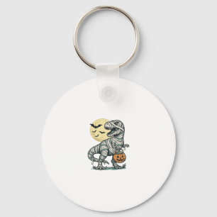 Halloween Mummy T-Rex Candy Bucket Vintage Vector_ Key Ring