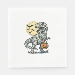 Halloween Mummy T-Rex Candy Bucket Vintage Vector_ Napkin
