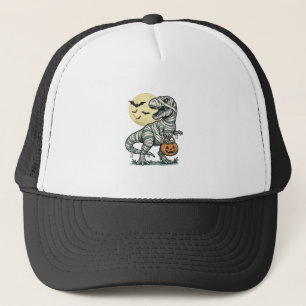Halloween Mummy T-Rex Candy Bucket Vintage Vector_ Trucker Hat