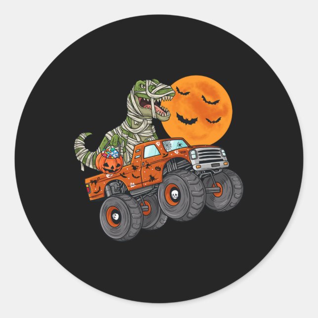 Halloween Mummy T Rex Monster Truck Boys Kids Teen Classic Round Sticker (Front)