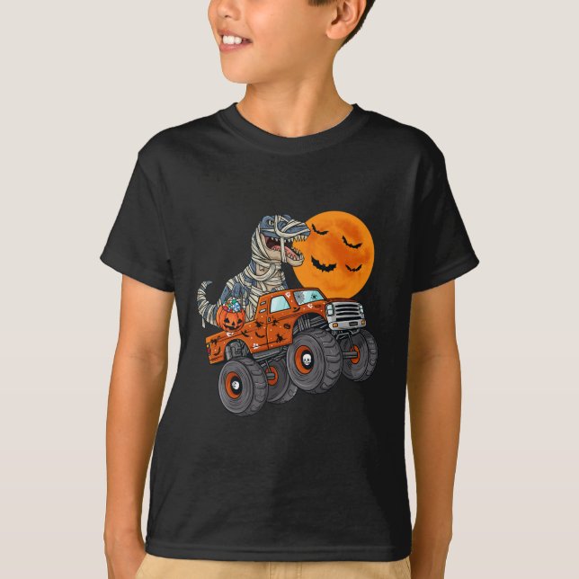 Halloween Mummy T Rex Monster Truck Boys Kids Teen T-Shirt (Front)