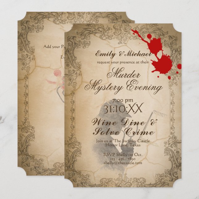 Halloween Murder Mystery Party Vintage Calligraphy Invitation (Front/Back)