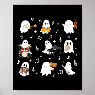 Halloween Music Teacher Ghost Playing Musical Inst Poster
