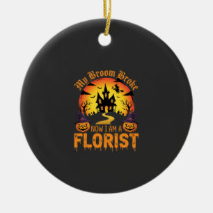Halloween My Broom Broke Florist Witch Ceramic Tree Decoration