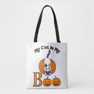 HALLOWEEN MY CAT IS MY BOO CUTE GHOST CAT TOTE BAG