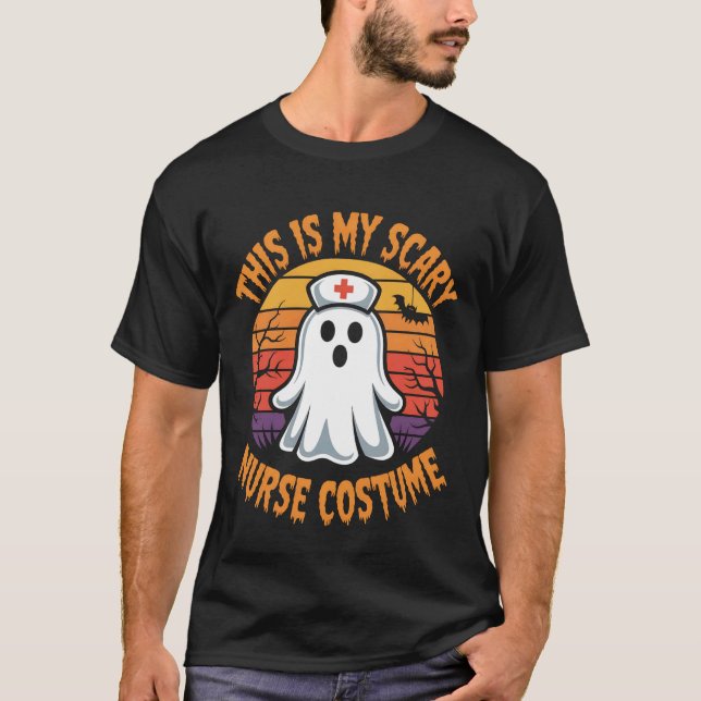 Halloween My Scary Nurse Costume Funny Ghost Scrub T-Shirt (Front)