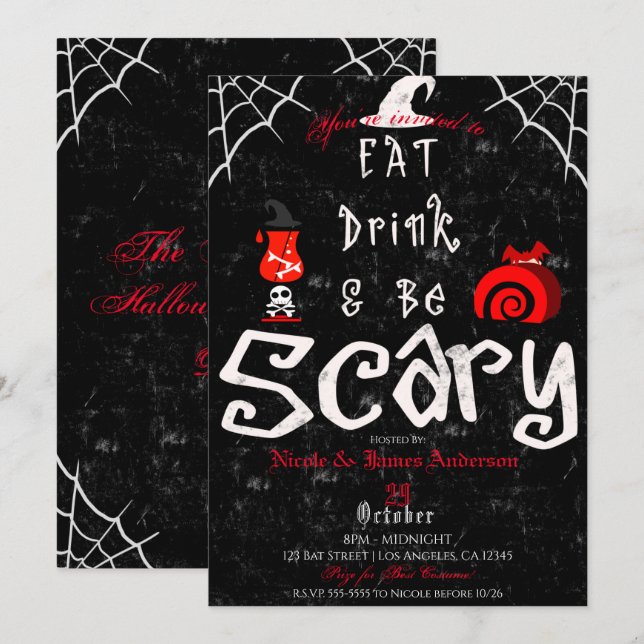 Halloween Mystery Dinner Eat Drink Be Scary Party Invitation (Front/Back)